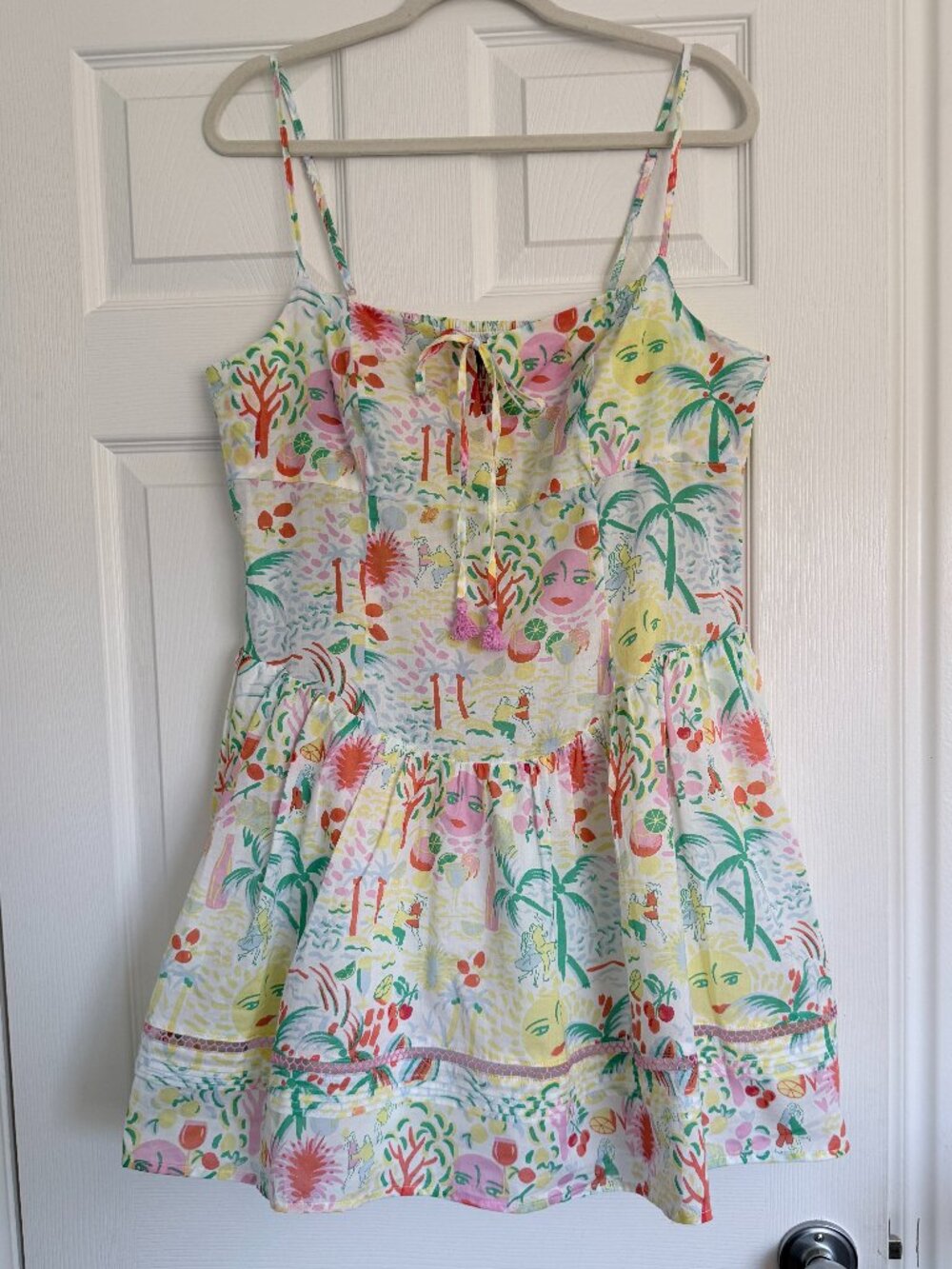 Roller Rabbit x Target Pastel Print Drop Waist Mini Dress Tassel Tie Pockets L